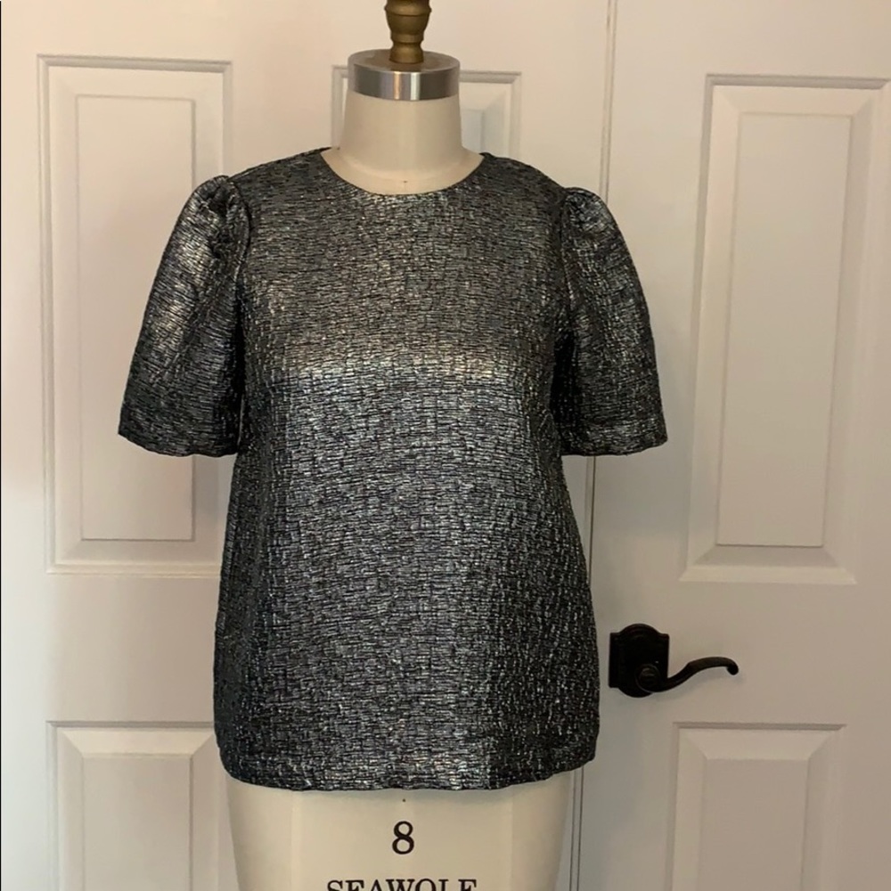 Silver Metallic lame Kate Spade short sleeve top.